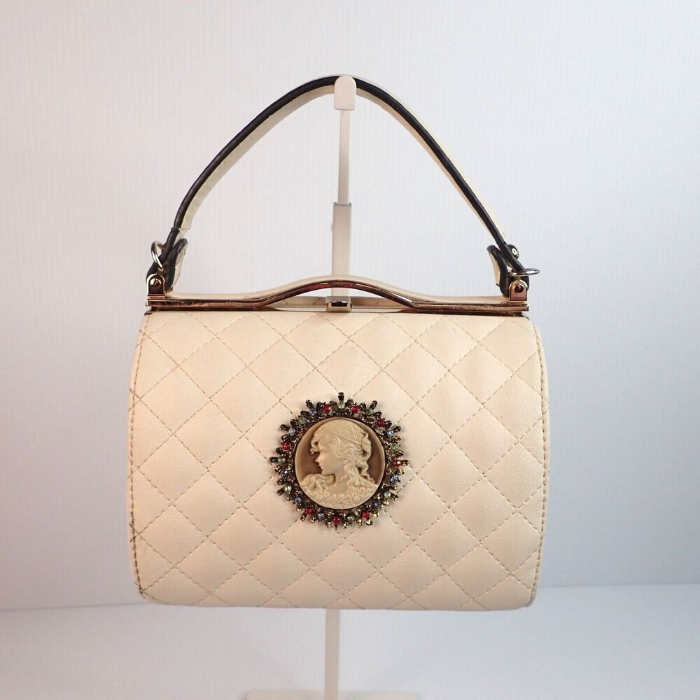 Vintage Quilted Frame Handbag Jeweled Brooch Accent Peoples Republic Of China
